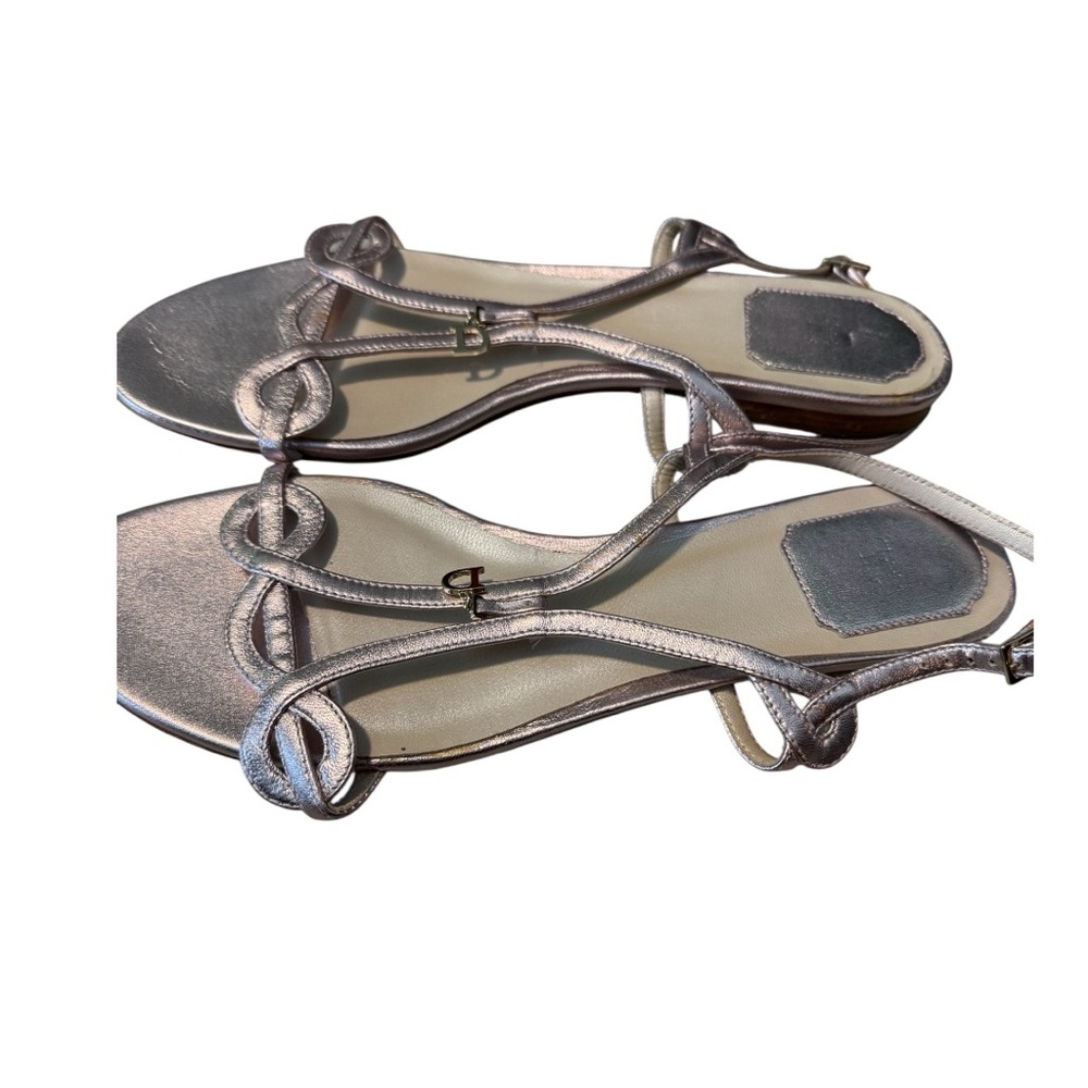 Dior Metallic Pink-Silver Strappy Leather Flat Sandals